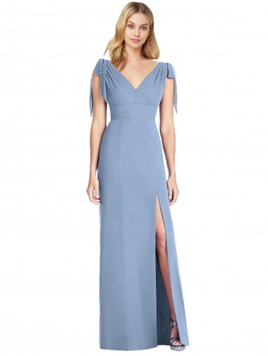 Discount Bow-Shoulder Sleeveless Deep V-Back Mermaid Bridesmaid Dress