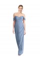 Discount Full Length Draped Off the Shoulder Maxi Bridesmaid Dress with Shirred Streamer