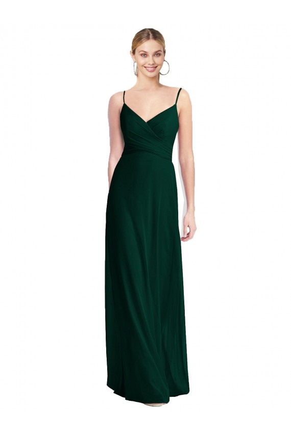 Discount Wide V-Neck Long Spaghetti Strap Chiffon Bridesmaid Dress