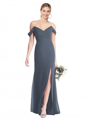 Discount Off the Shoulder Criss Cross Bodice Trumpet Chiffon Bridesmaid Dress