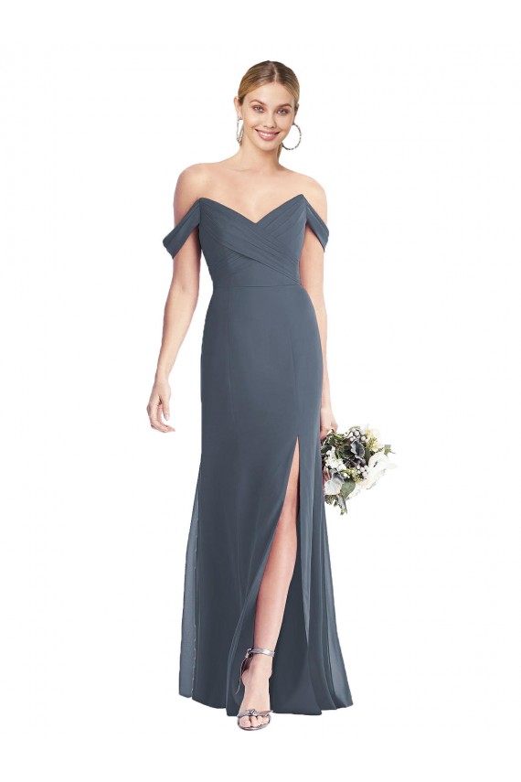 Discount Off the Shoulder Criss Cross Bodice Trumpet Chiffon Bridesmaid Dress