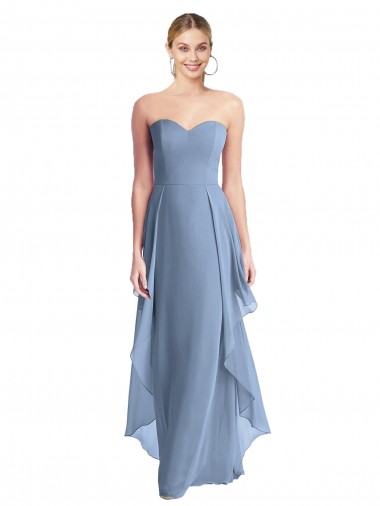 Discount Strapless Chiffon Bridesmaid Dress with Skirt Overlay
