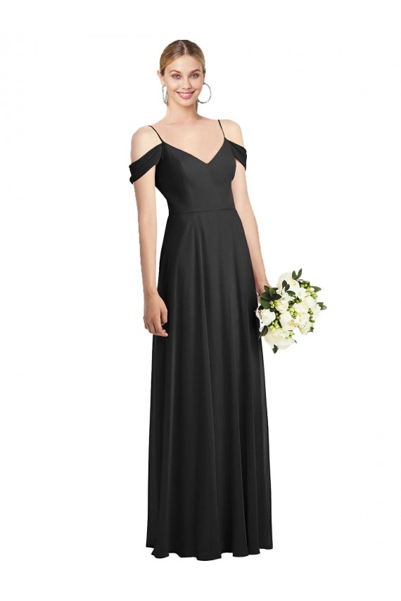 Discount Cold-Shoulder V-Back Chiffon Maxi Bridesmaid Dress