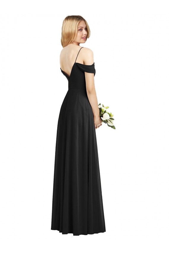 Discount Cold-Shoulder V-Back Chiffon Maxi Bridesmaid Dress