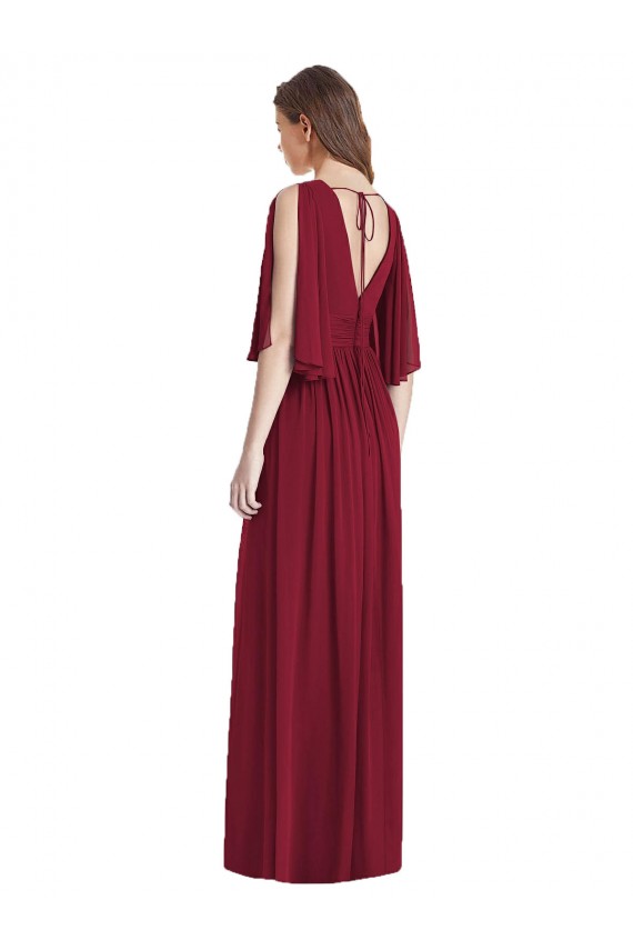 Discount Split Sleeves Backless Chiffon Maxi Bridesmaid Dress