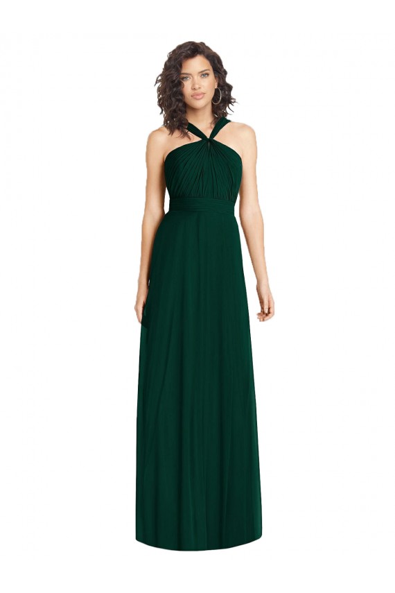 Discount Draped Halter Neck Long Chiffon Bridesmaid Dress with Low Back