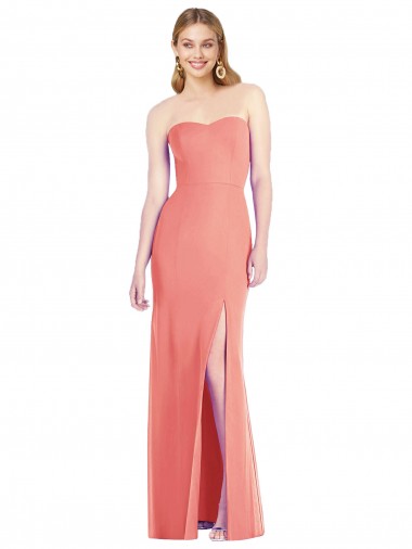 Discount Strapless Chiffon Trumpet Bridesmaid Dress with Front Slit