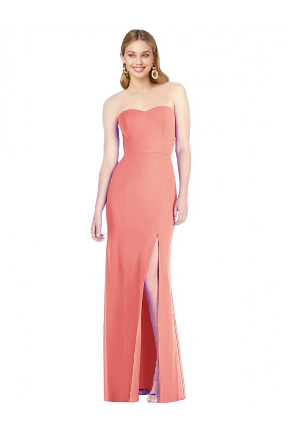Discount Strapless Chiffon Trumpet Bridesmaid Dress with Front Slit