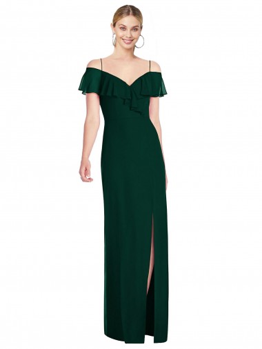 Discount Ruffled Cold-Shoulder Maxi Chiffon Bridesmaid Dress