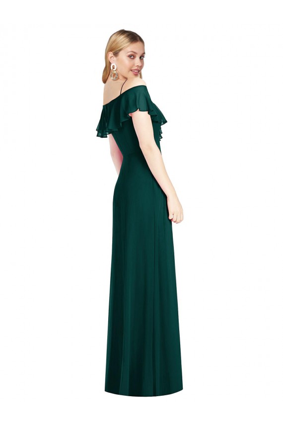 Discount Ruffled Cold-Shoulder Maxi Chiffon Bridesmaid Dress