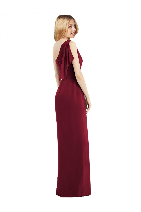 Discount One Shoulder Chiffon Bridesmaid Dress with Draped Front Slit