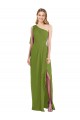 Discount One Shoulder Chiffon Bridesmaid Dress with Draped Front Slit