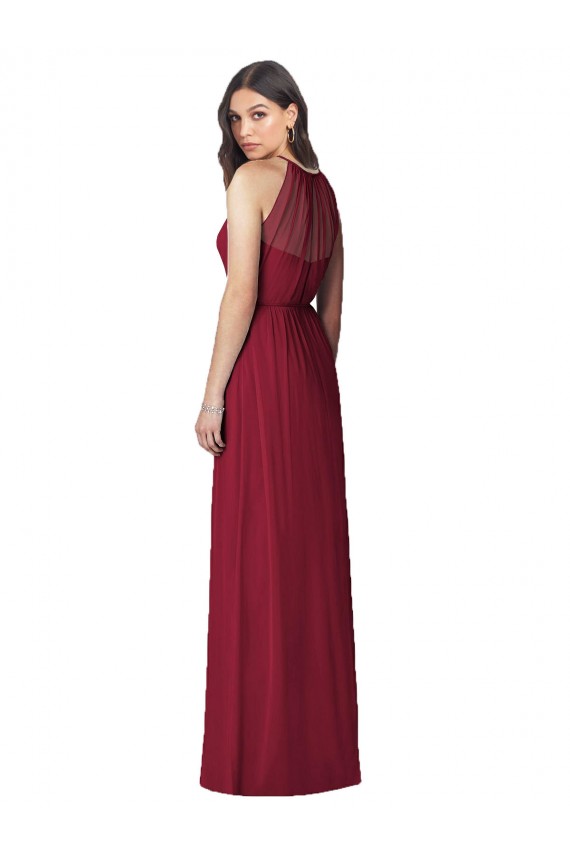 Discount Halter Neck Full-Length Shirred Chiffon Bridesmaid Dress