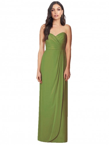 Discount Side Front Slit Draped Strapless Chiffon Bridesmaid Dress