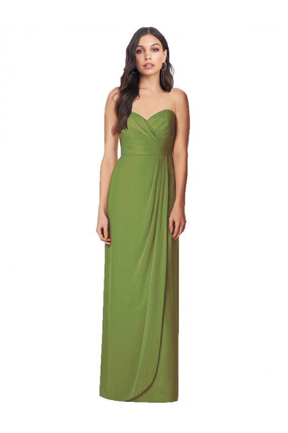 Discount Side Front Slit Draped Strapless Chiffon Bridesmaid Dress