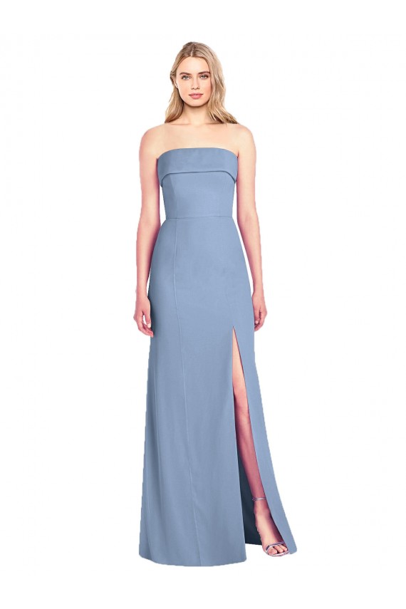 Discount Trumpet Full Length Strapless Chiffon Bridesmaid Dress with Slit