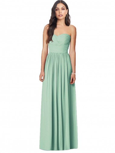 Discount Draped Sweetheart Strapless Long Chiffon Bridesmaid Dress