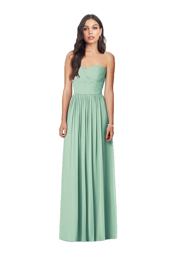 Discount Draped Sweetheart Strapless Long Chiffon Bridesmaid Dress