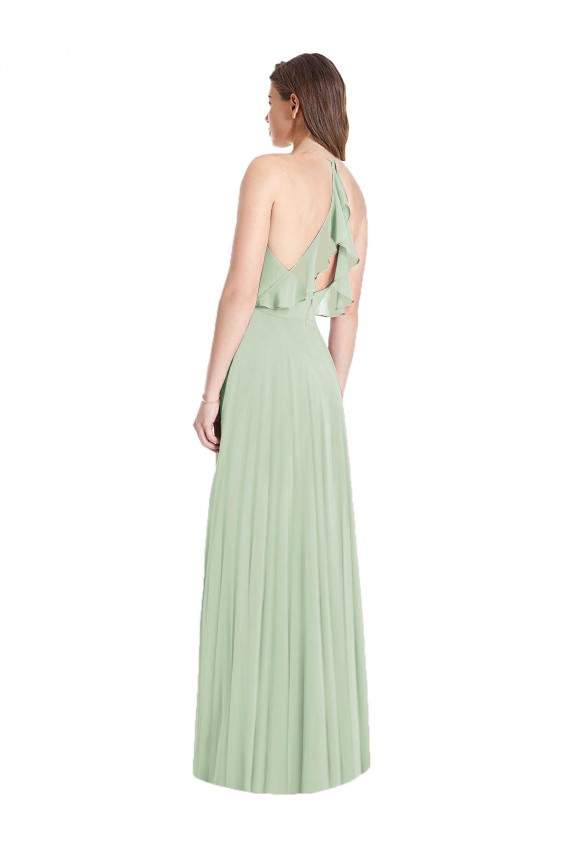 Discount Ruffled Strap Cutout Wrap Maxi Chiffon Bridesmaid Dress