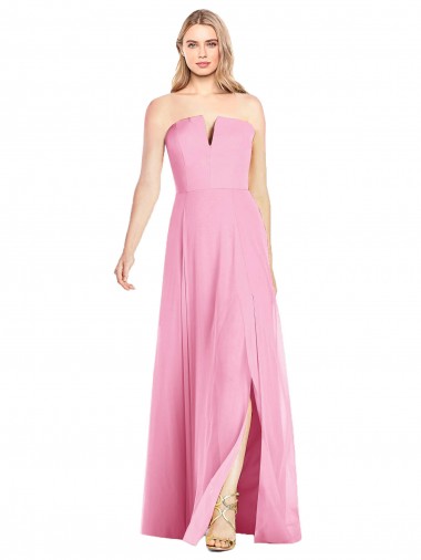 Discount Strapless Notch Chiffon Maxi Bridesmaid Dress