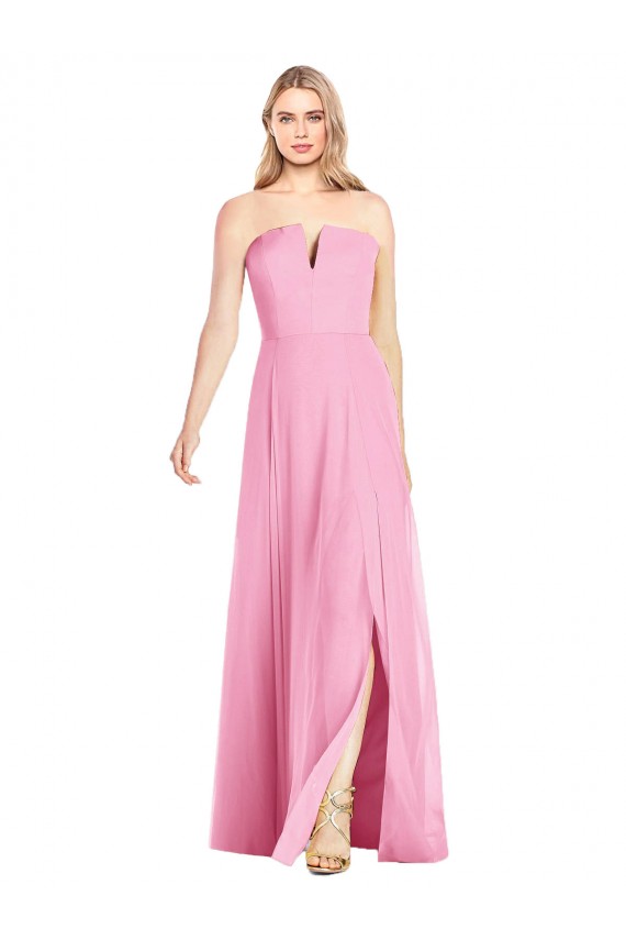 Discount Strapless Notch Chiffon Maxi Bridesmaid Dress