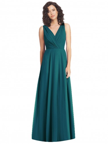 Discount Draped V-Neck Long Sleeveless Chiffon Bridesmaid Dress
