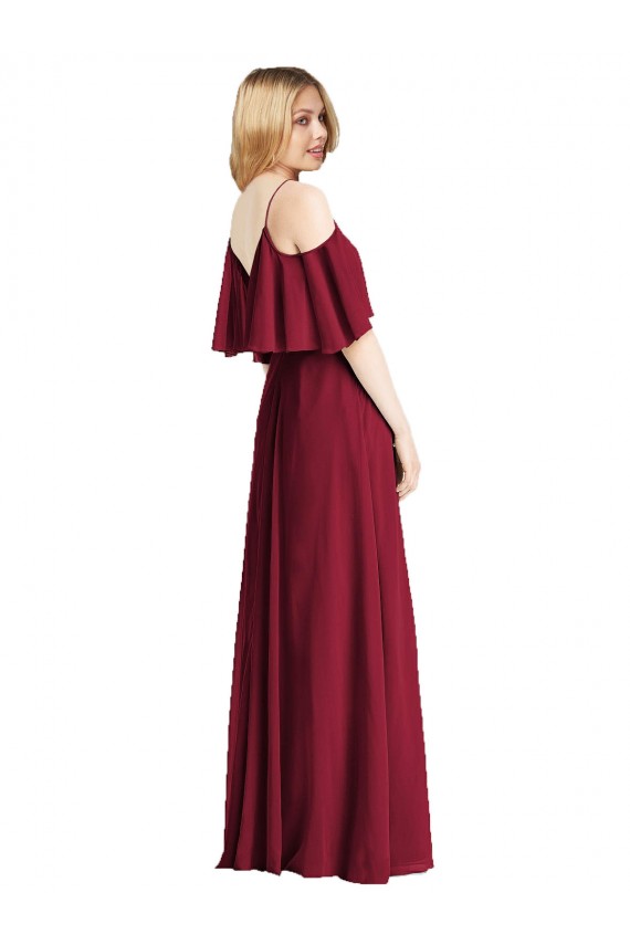 Discount Spaghetti Straps V-Neck Chiffon Bridesmaid Dress with Sash Tie
