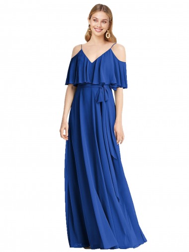 Discount Spaghetti Straps V-Neck Chiffon Bridesmaid Dress with Sash Tie