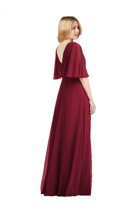 Discount Full Length Lux Chiffon Flutter Sleeves Bridesmaid Dress