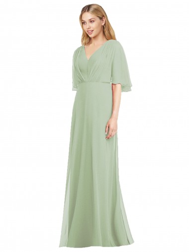 Discount Full Length Lux Chiffon Flutter Sleeves Bridesmaid Dress