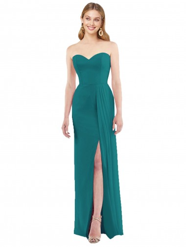 Discount Sweetheart Neckline Lux Chiffon Bridesmaid Dress with Side Slit