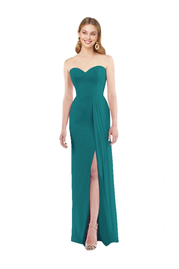 Discount Sweetheart Neckline Lux Chiffon Bridesmaid Dress with Side Slit