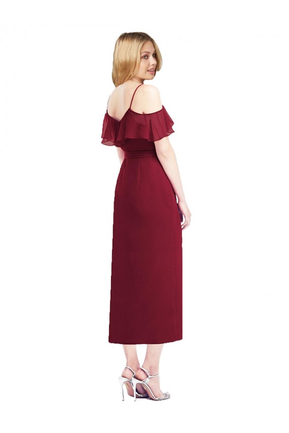 Discount Cocktail Wrap Chiffon Bridesmaid Dress with Fluttering Ruffles