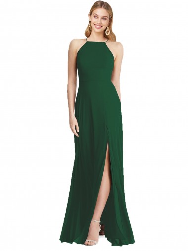 Discount High-Neck Maxi Bridesmaid Dress with Front Slit