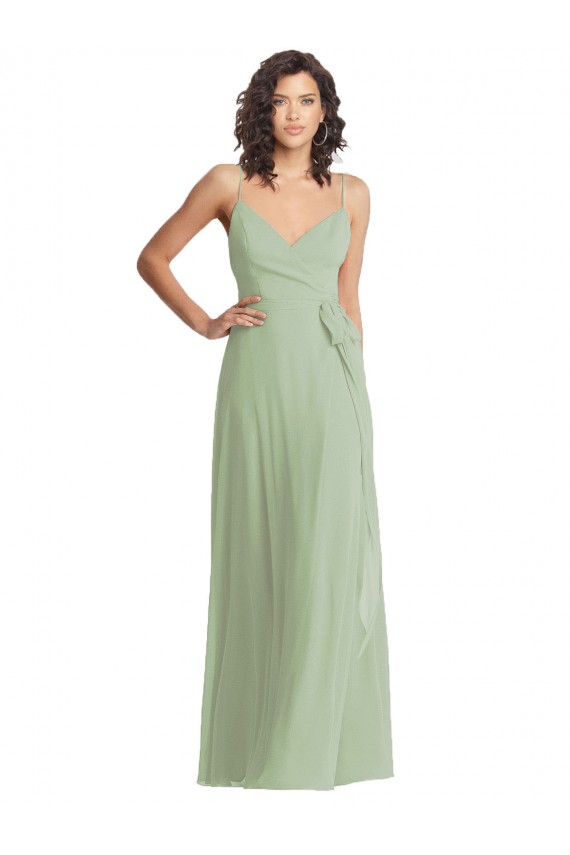 Discount V-Neck Low Back Maxi Formal Wrap Chiffon Bridesmaid Dress
