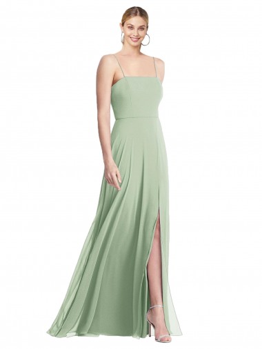 Discount Sleek Spaghetti Straps Low Back Square Neck Maxi Formal Chiffon Bridesmaid Dress