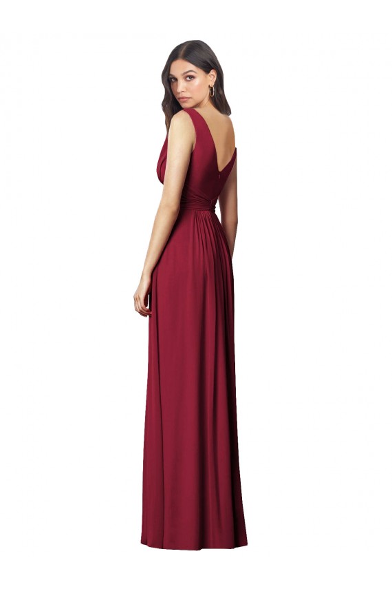 Discount Draped V-Neck Shirred Chiffon Maxi Bridesmaid Dress