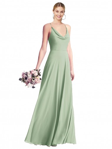 Discount Cowl Neck Criss Cross Back Chiffon Maxi Bridesmaid Dress