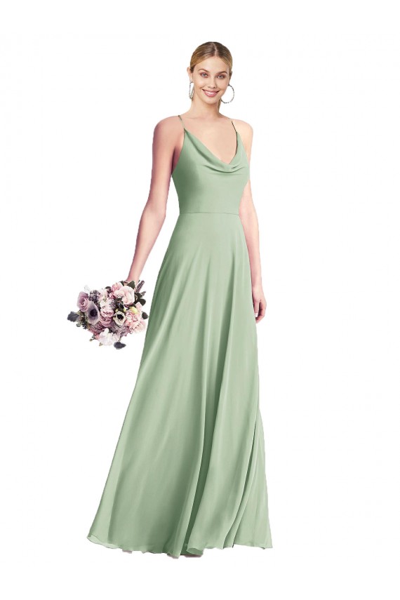 Discount Cowl Neck Criss Cross Back Chiffon Maxi Bridesmaid Dress