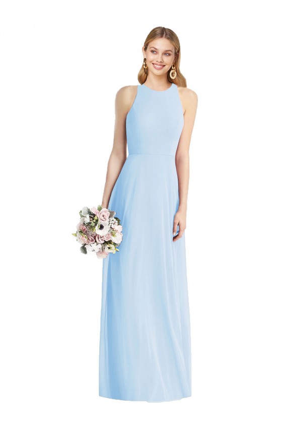 Discount Sleeveless Halter Chiffon Maxi Bridesmaid Dress