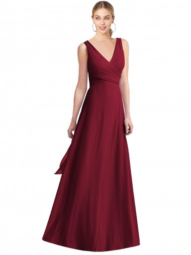 Discount Sleeveless V-Neck Chiffon Wrap Bridesmaid Dress