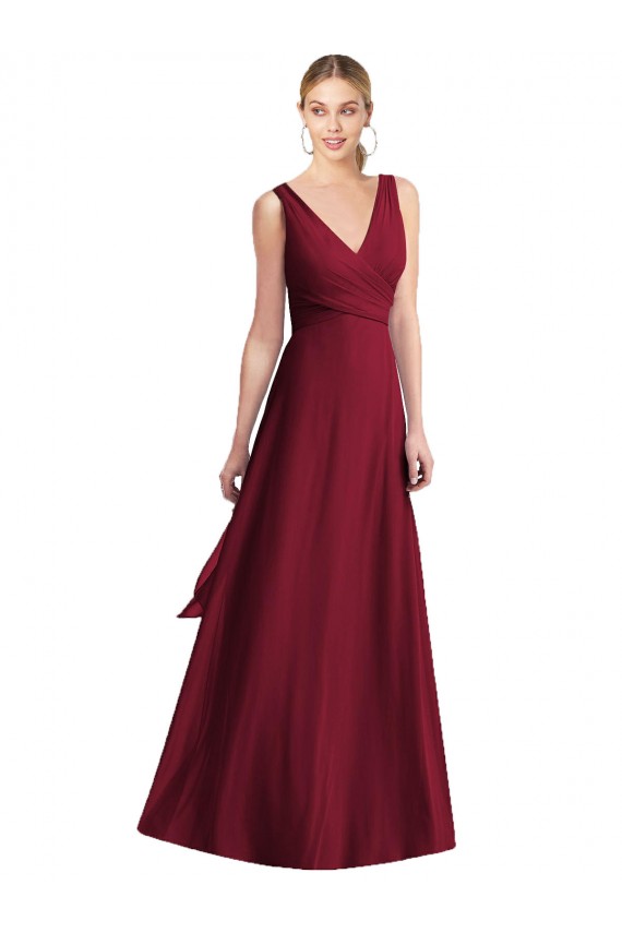 Discount Sleeveless V-Neck Chiffon Wrap Bridesmaid Dress
