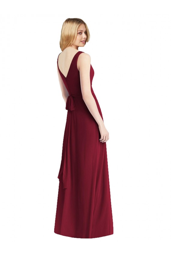Discount Sleeveless V-Neck Chiffon Wrap Bridesmaid Dress