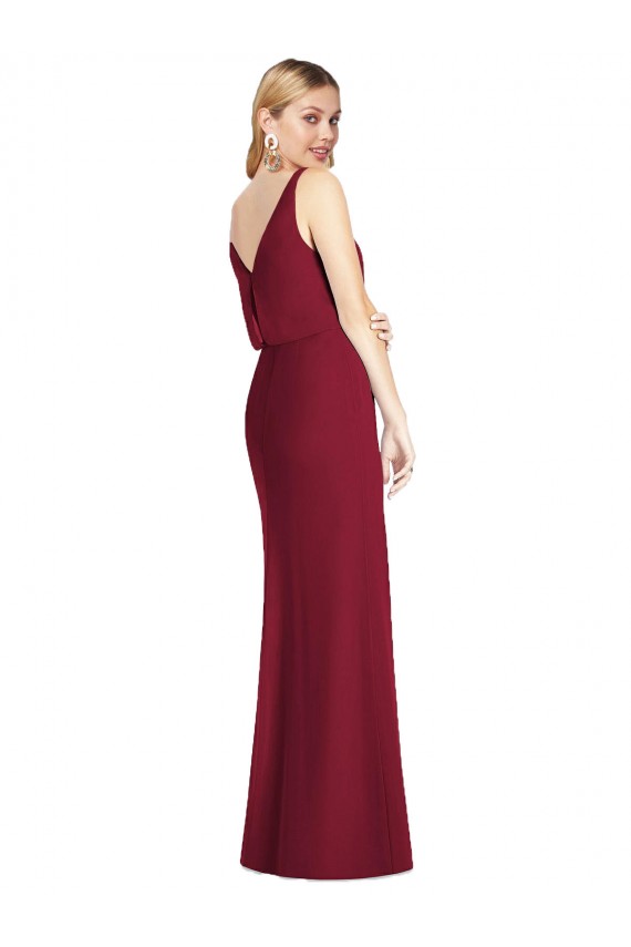 Discount Blouson Bodice Chiffon Bridesmaid Dress with Front Slit