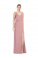 Discount Blouson Bodice Chiffon Bridesmaid Dress with Front Slit