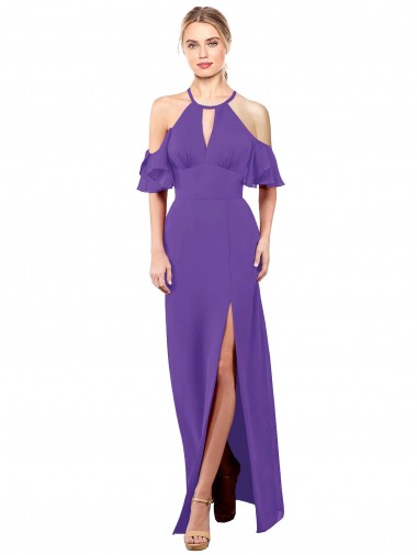 Discount Slim A-Line Chiffon Bridesmaid Dress with Off The Shoulder Ruffle Sleeves