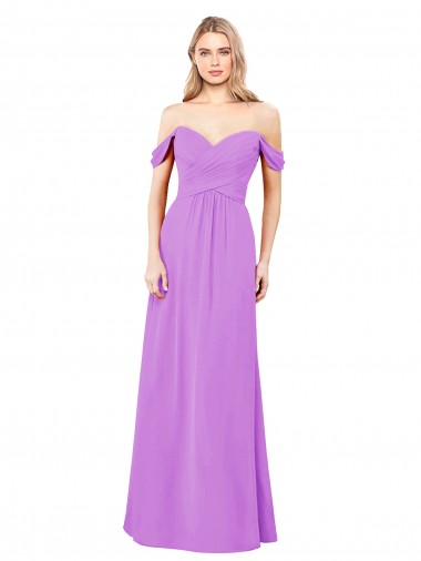 Discount Off The Shoulder Draped Sleeves A-Line Chiffon Bridesmaid Dress