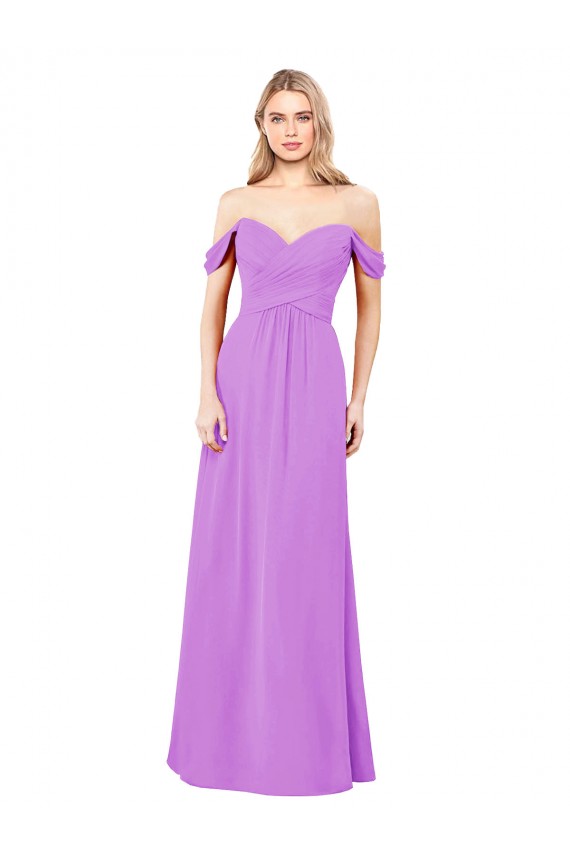 Discount Off The Shoulder Draped Sleeves A-Line Chiffon Bridesmaid Dress