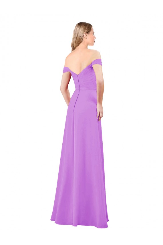 Discount Off The Shoulder Draped Sleeves A-Line Chiffon Bridesmaid Dress