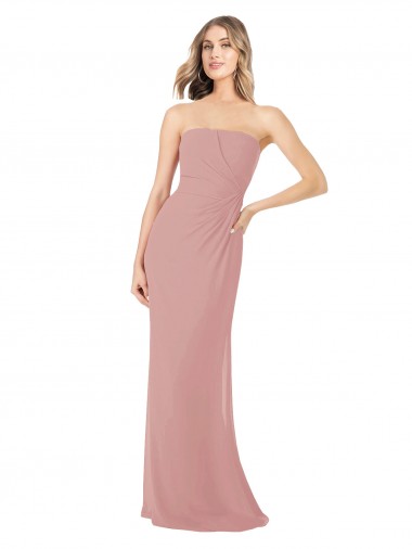 Discount Draped Strapless Sheath Long Chiffon Bridesmaid Dress